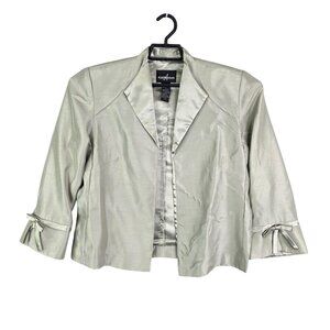 Womens Positive Attitude Green Shiny Polyester Jacket Bow Accent Sleeves Size 12